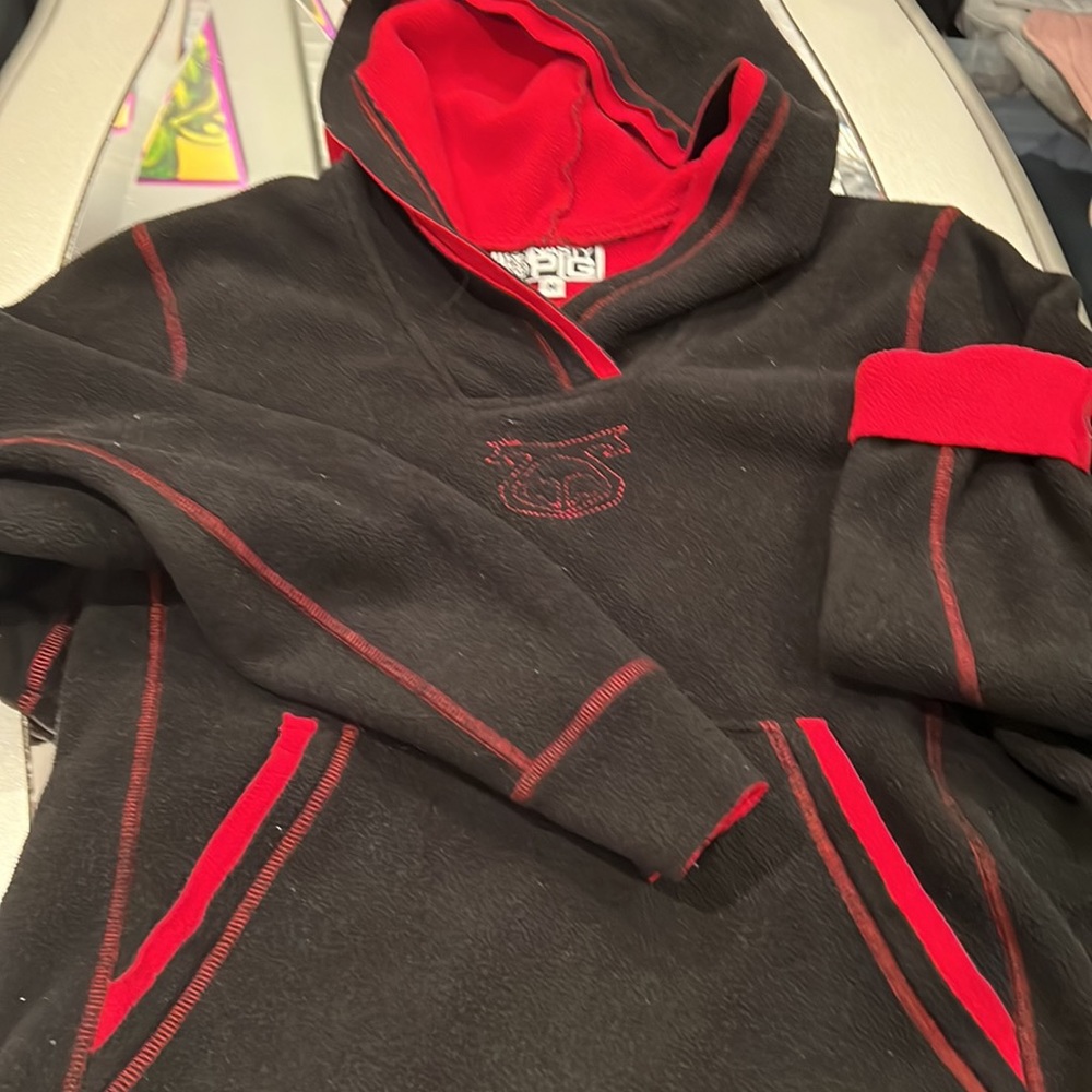Uber vintage original nasty pig New York City medium fleece black red pull over - Picture 5 of 7